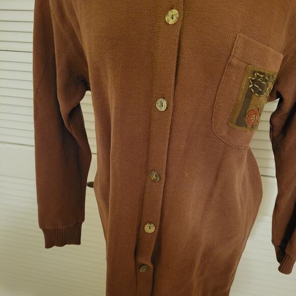 Onque Casual Vintage Cotton Button Up Shirt Women's Small Brown Embroidered - Picture 8 of 13
